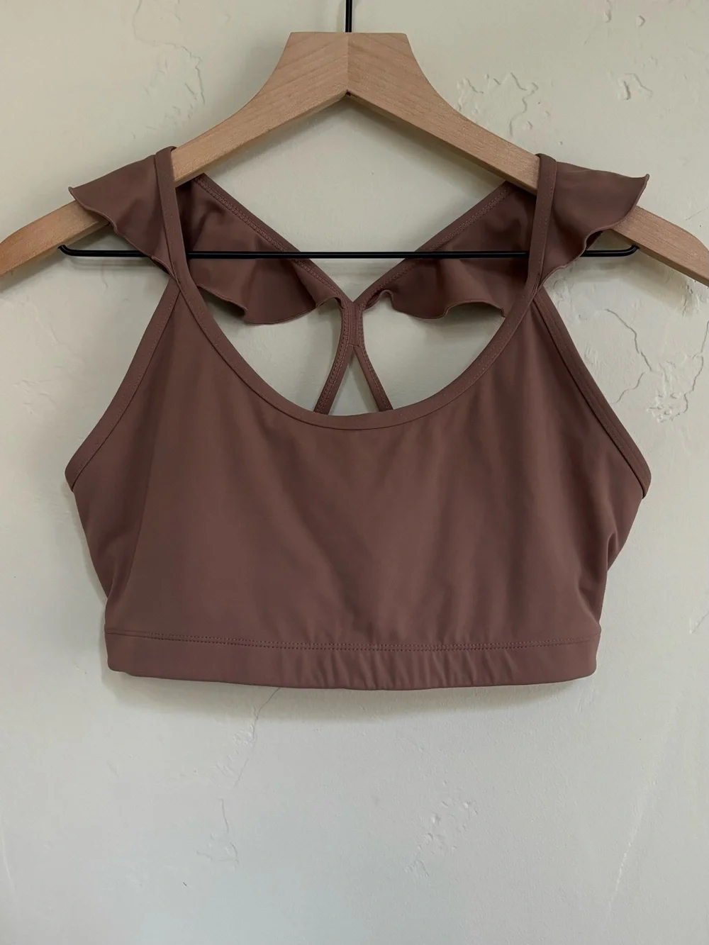 JoyLab Ruffle Strap Racerback Women’s Sports Bra Size M Dark Taupe Athleisure